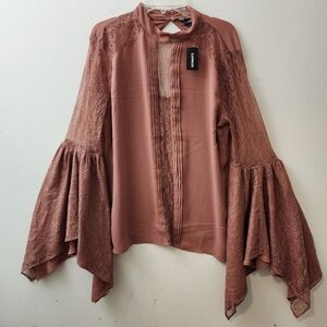 Express M Dusty Rose Top Handkerchief Sleeve  Lace Inserts Fairy Boho Elegant